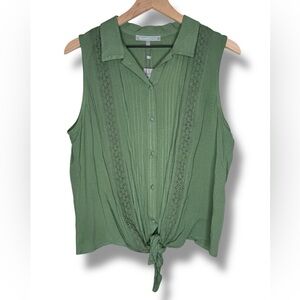 Daniel Rainn NWT Green Sleeveless Button-Up Lace Lightweight Breezy Top Medium